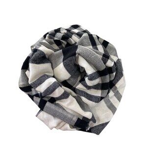 Banana Republic Wool Scarf 73" Striped Fringed Trim Black White Lightweight Warm